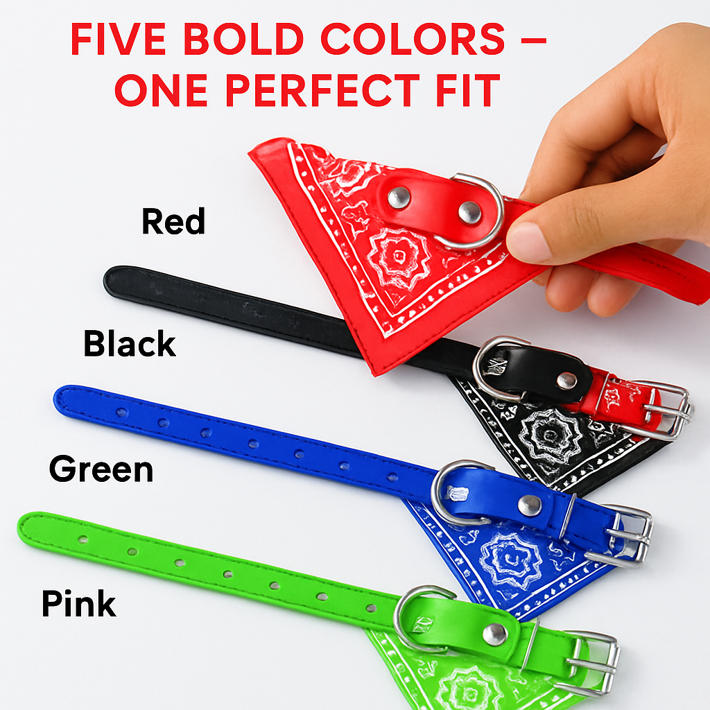 Adjustable Leather Pet Collar Triangle Bandana for Dogs