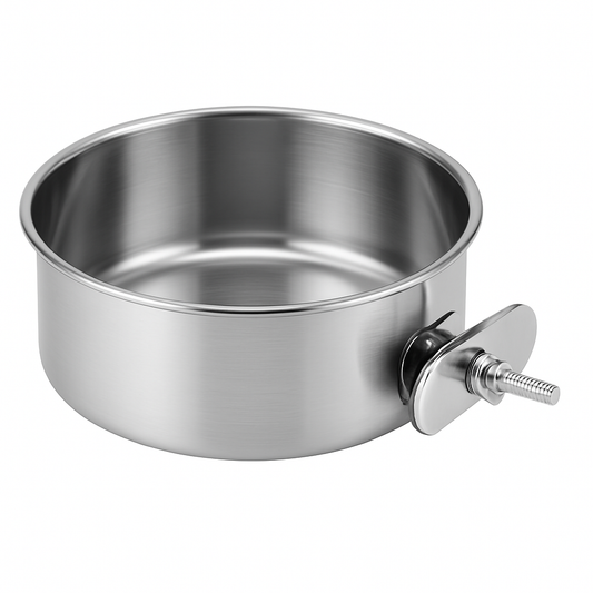 Dog Crate Bowl Removable Stainless Steel Coop Cup with Clamp - Main Feature View | Majestic Pet Kingdom