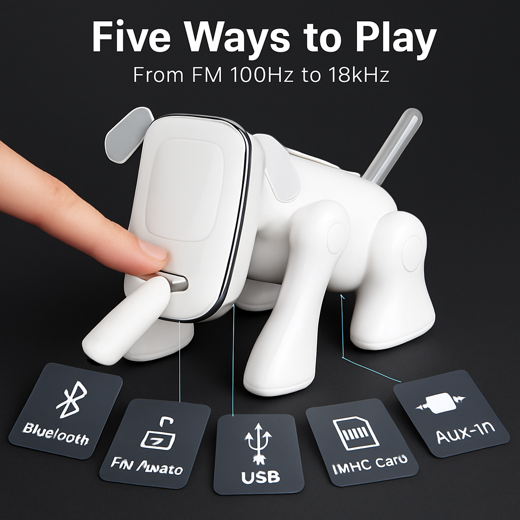 Puppy Dog Wireless Speaker Portable Mini Music Player Stereo Cute Animal Speaker W/ Built-In Mic FM Radio Stereo Bass MMC Card Slot USB Port For Cellp