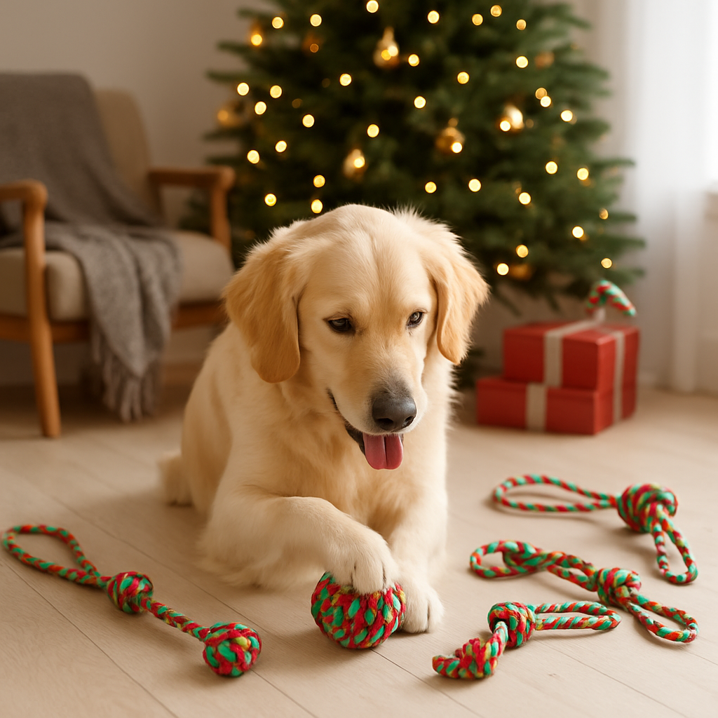 Christmas Dog Rope Chew Toys Set for Puppies and Dogs