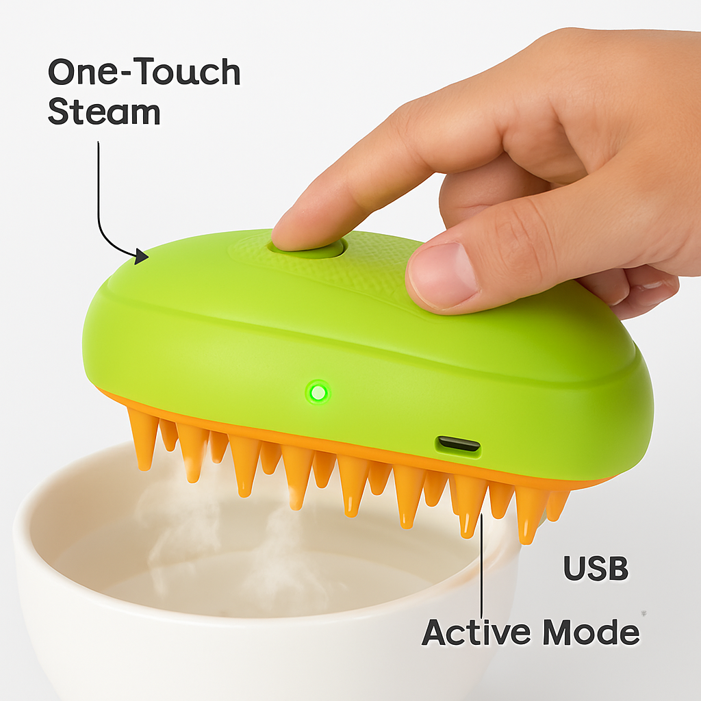 Cat Grooming Steam Brush for Pets – 3-in-1 Massager