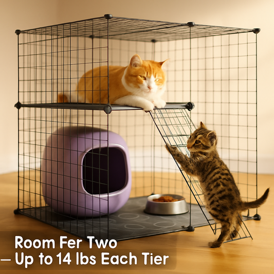 Cat Cage Playpen 2-Tier Indoor Small Animal Enclosure Kennel - Detail Angle 2 | Majestic Pet Kingdom
