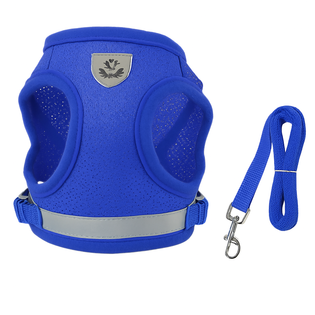 Pet Mesh Harness and Leash Set with Reflective Chest Strap