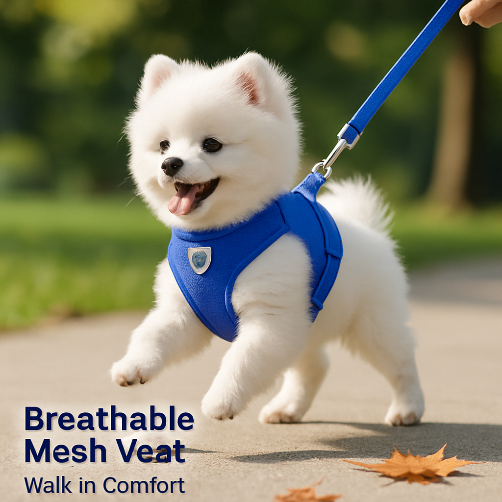 Pet Mesh Harness and Leash Set with Reflective Chest Strap