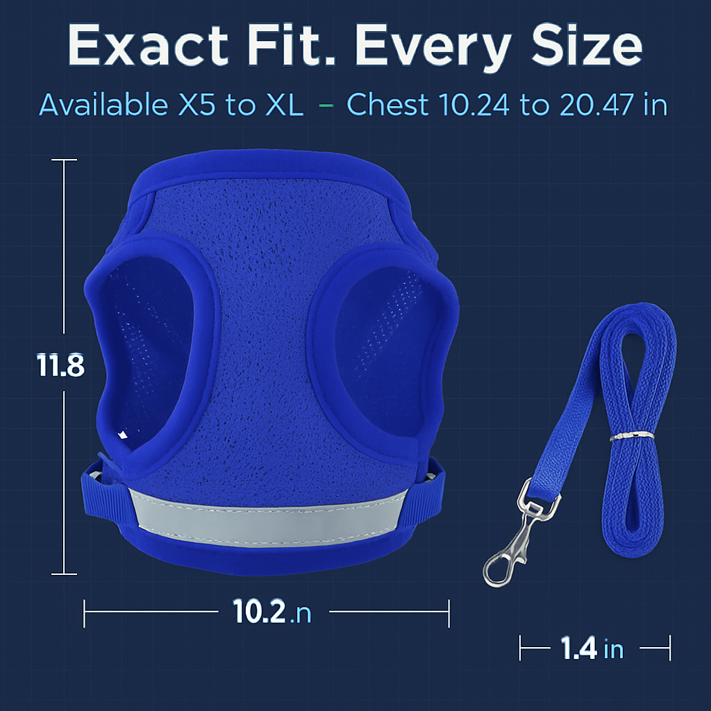 Pet Mesh Harness and Leash Set with Reflective Chest Strap