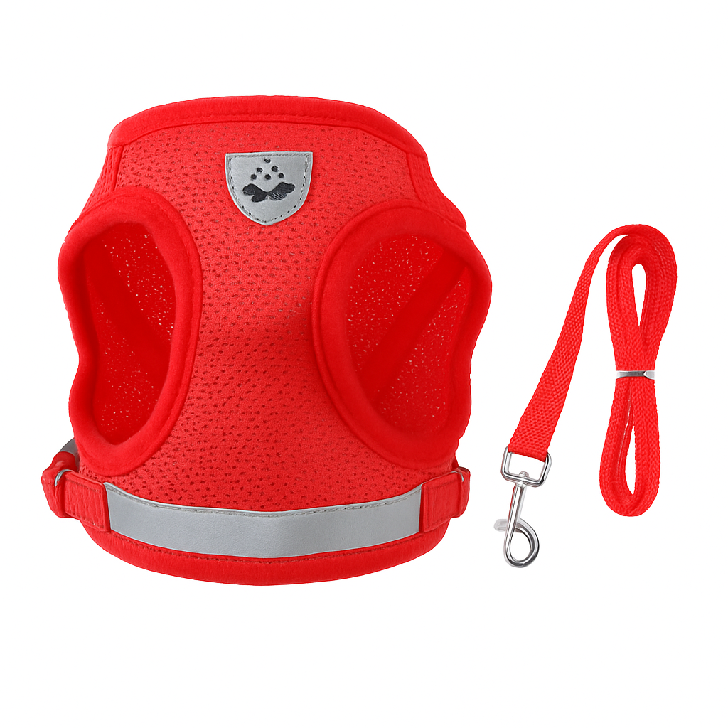 Pet Mesh Harness and Leash Set with Reflective Chest Strap