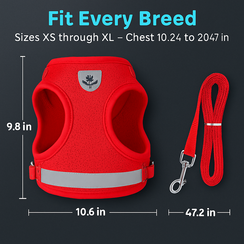 Pet Mesh Harness and Leash Set with Reflective Chest Strap