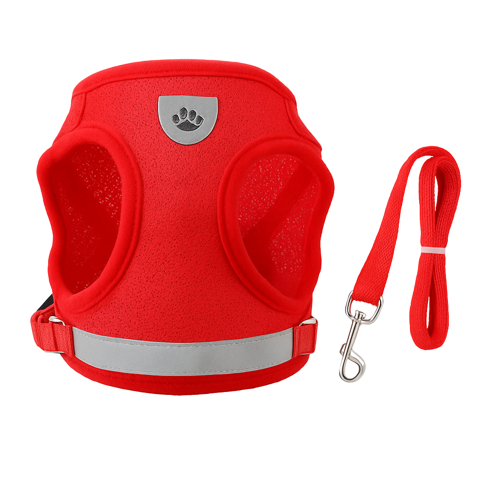 Pet Mesh Harness and Leash Set with Reflective Chest Strap