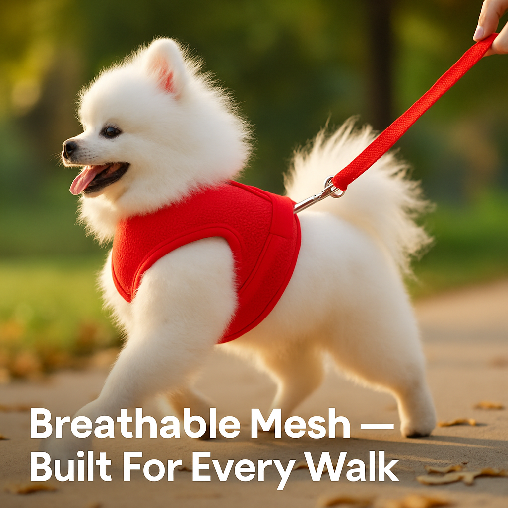Pet Mesh Harness and Leash Set with Reflective Chest Strap