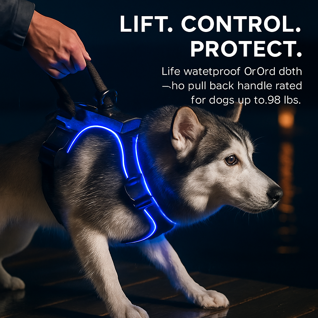 Light Up Dog Harness with Rechargeable LED Lights and Handle