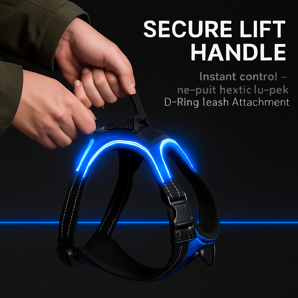 Light Up Dog Harness with Rechargeable LED Lights and Handle