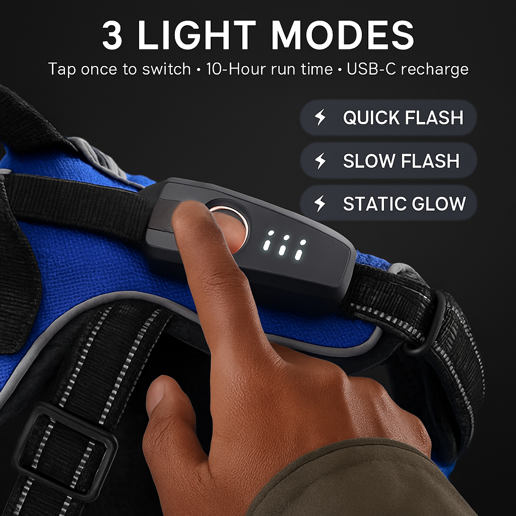 Light Up Dog Harness with Rechargeable LED Lights and Handle