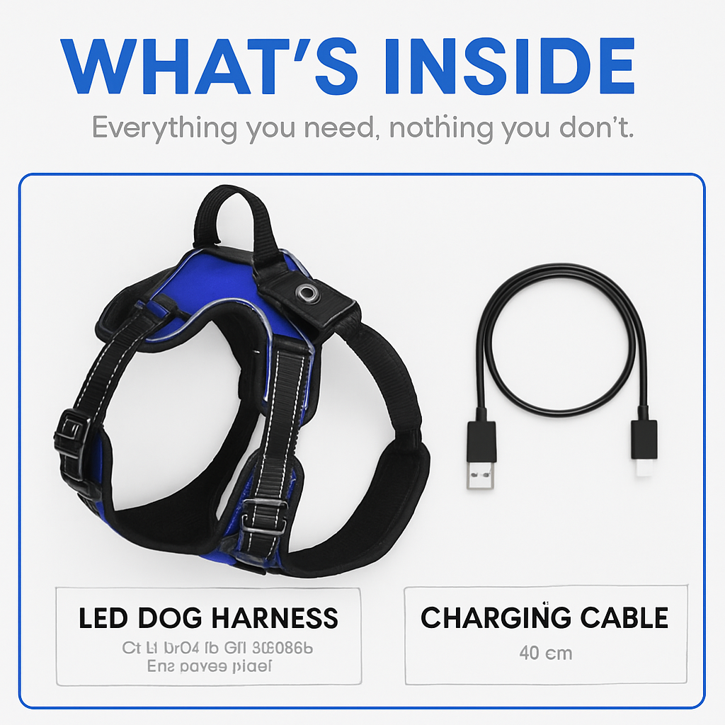 Light Up Dog Harness with Rechargeable LED Lights and Handle