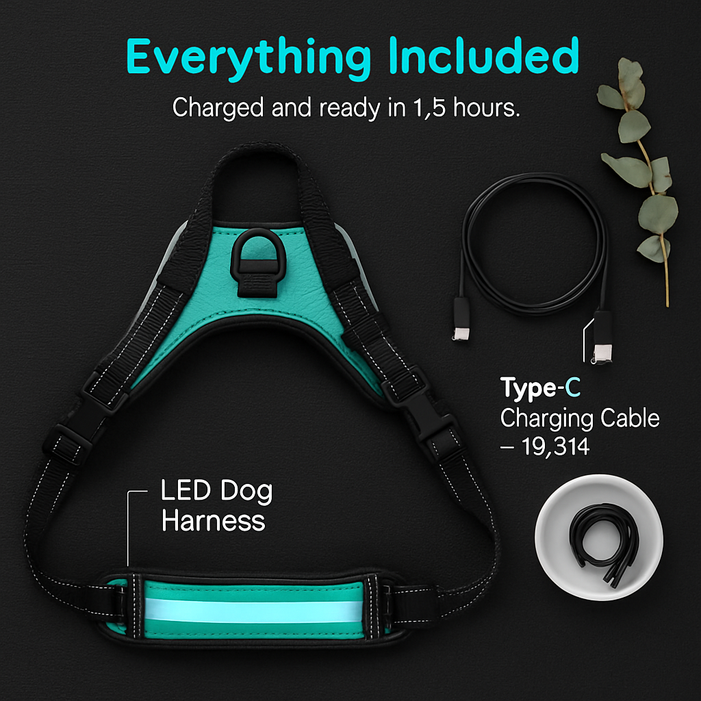 Light Up Dog Harness with Rechargeable LED Lights and Handle