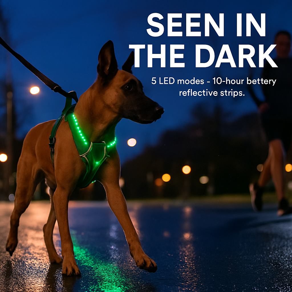Light Up Dog Harness with Rechargeable LED Lights and Handle