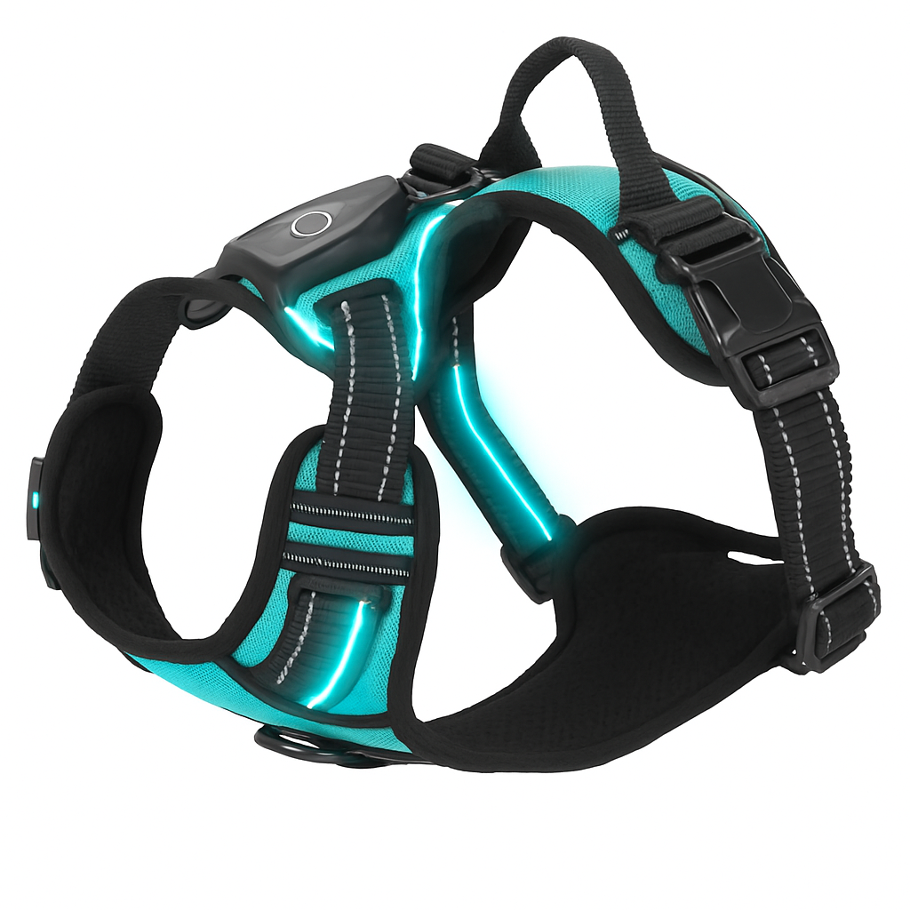 Light Up Dog Harness with Rechargeable LED Lights and Handle