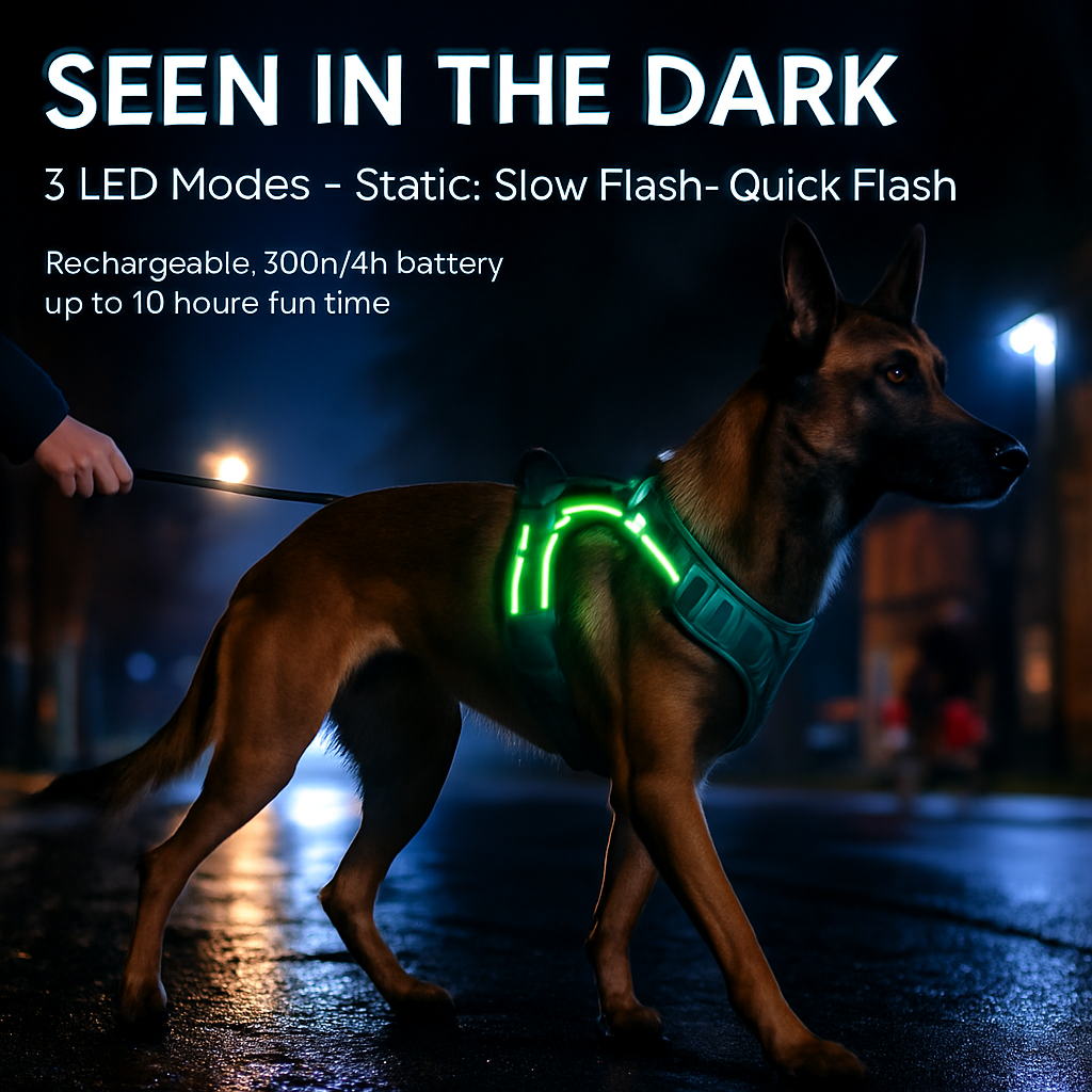 Light Up Dog Harness with Rechargeable LED Lights and Handle