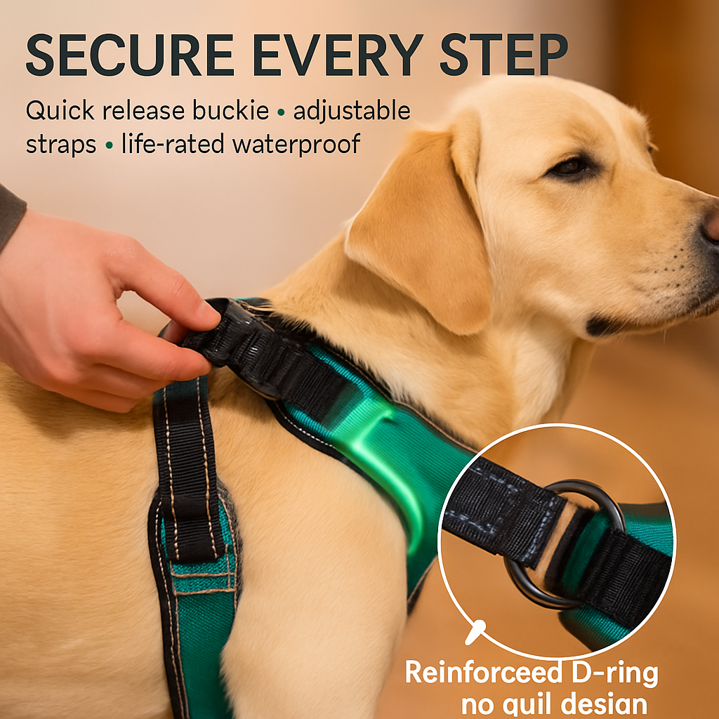 Light Up Dog Harness with Rechargeable LED Lights and Handle