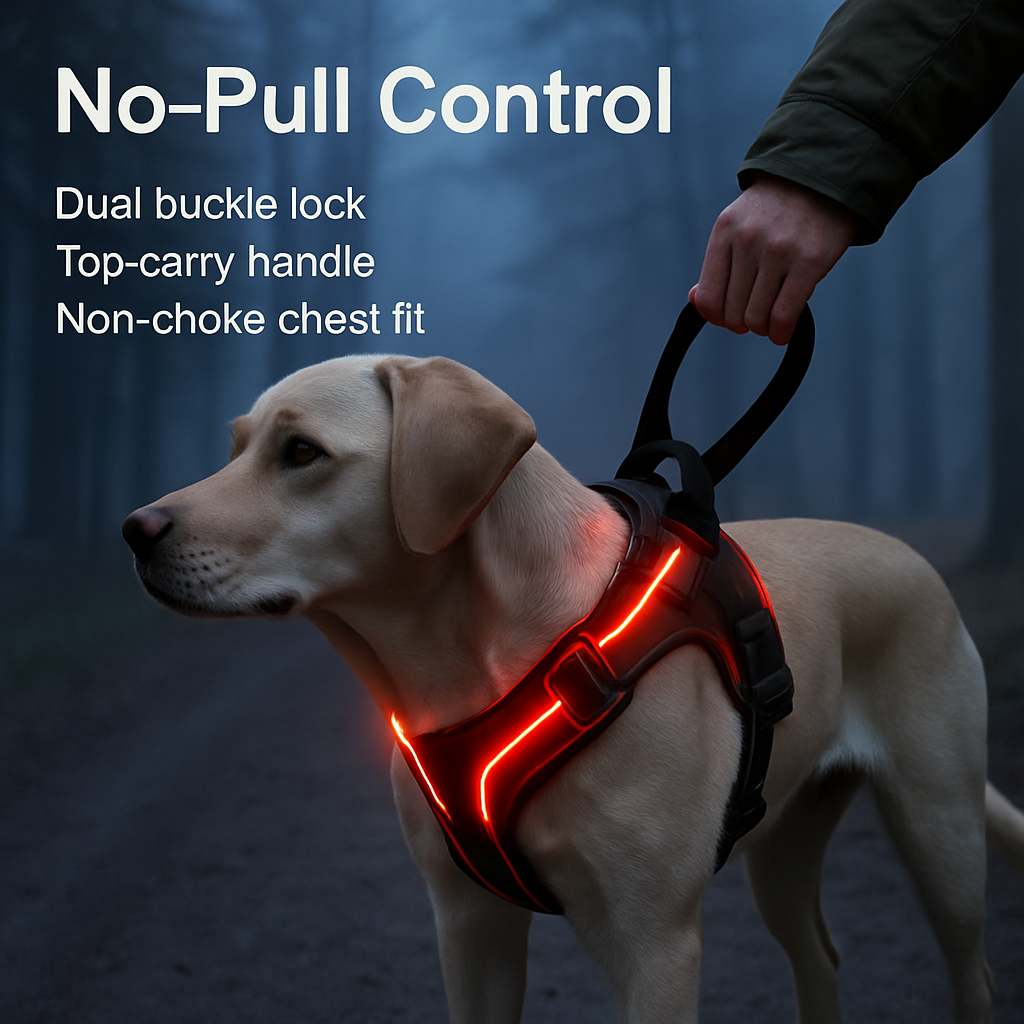Light Up Dog Harness with Rechargeable LED Lights and Handle