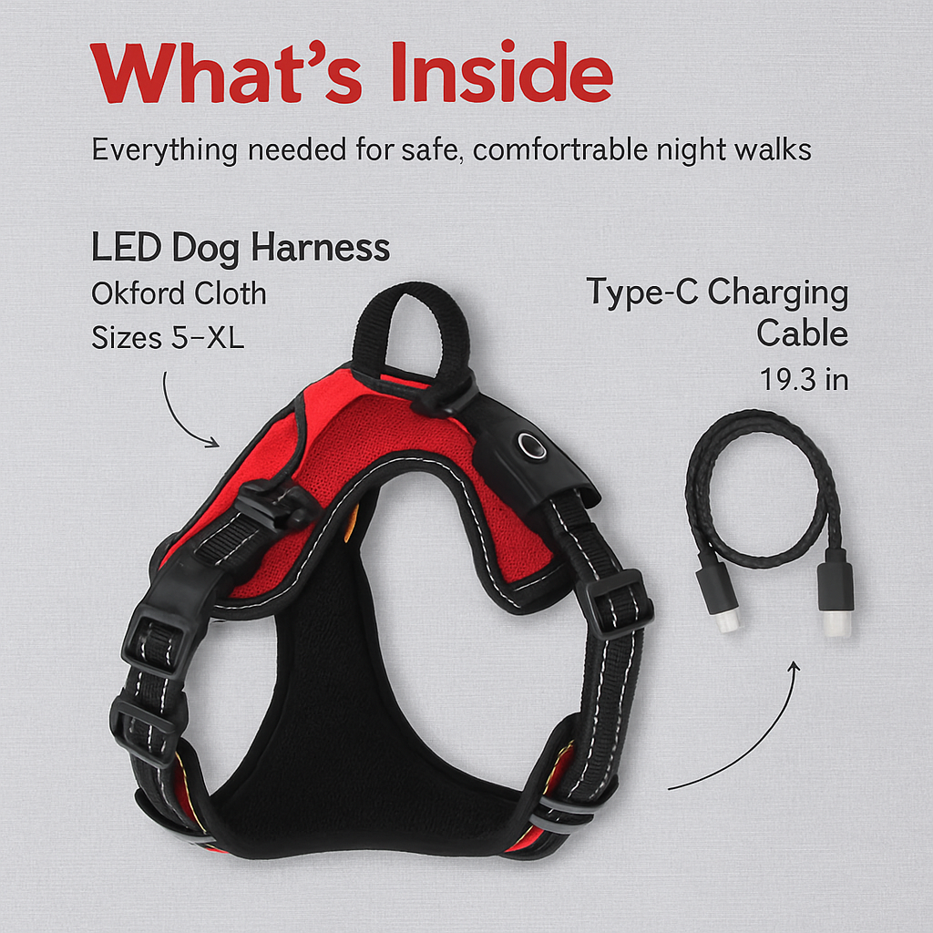 Light Up Dog Harness with Rechargeable LED Lights and Handle
