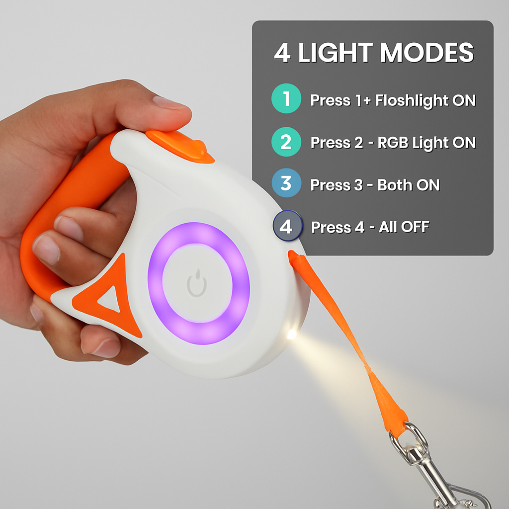 Retractable Dog Leash with LED Light and RGB Glow - Majestic Pet Kingdom