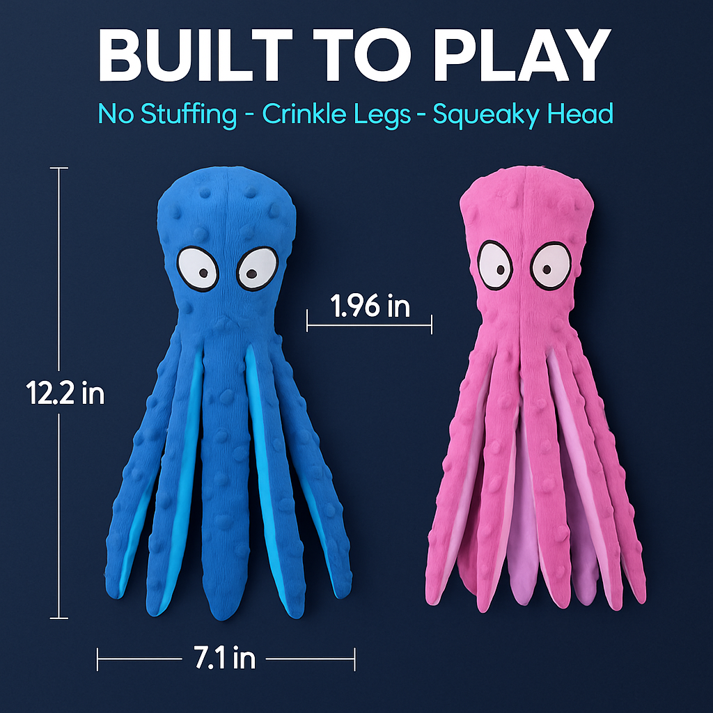 Squeaky Plush Octopus Dog Toy - No-Stuffing Chew Toy - Majestic Pet Kingdom