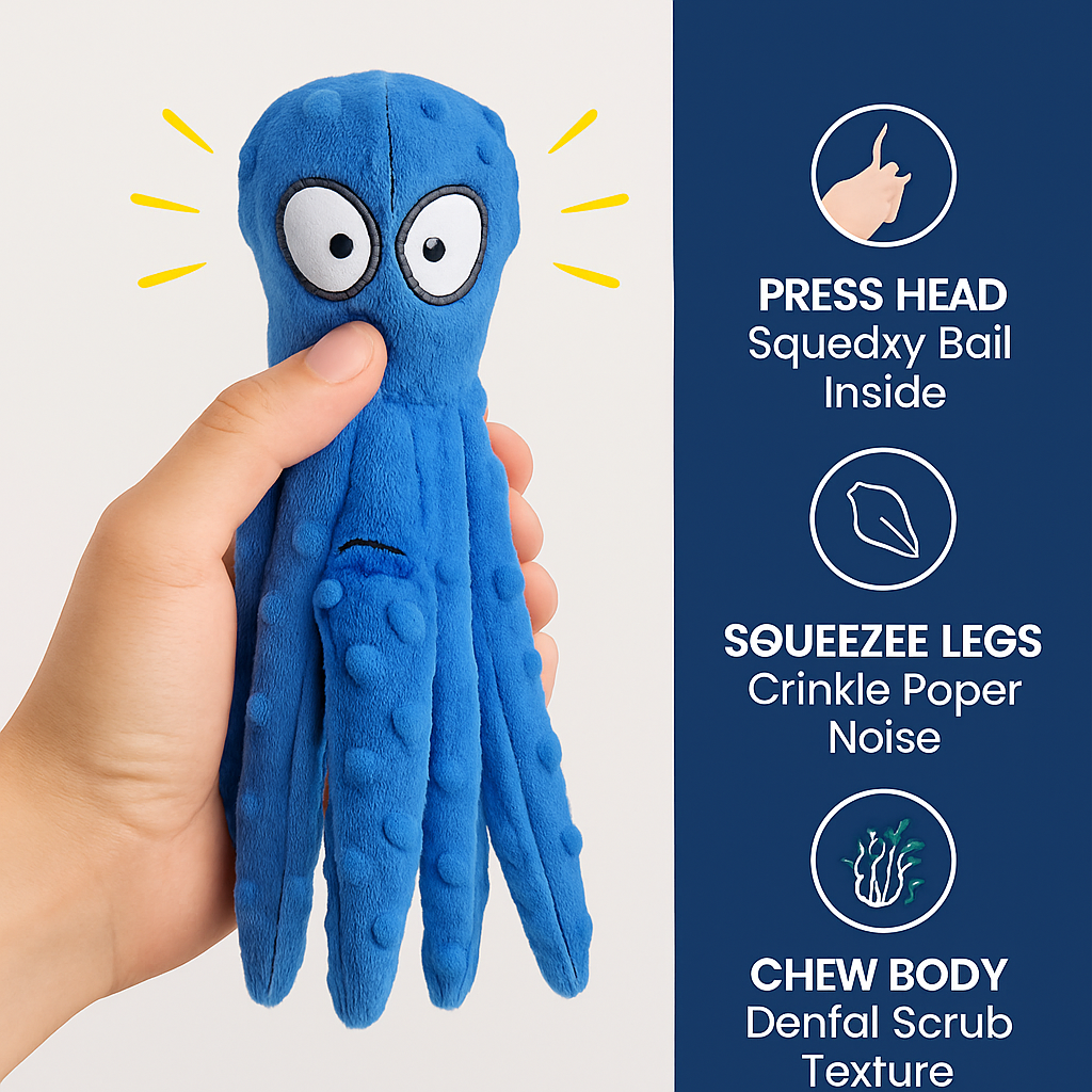 Squeaky Plush Octopus Dog Toy - No-Stuffing Chew Toy - Majestic Pet Kingdom