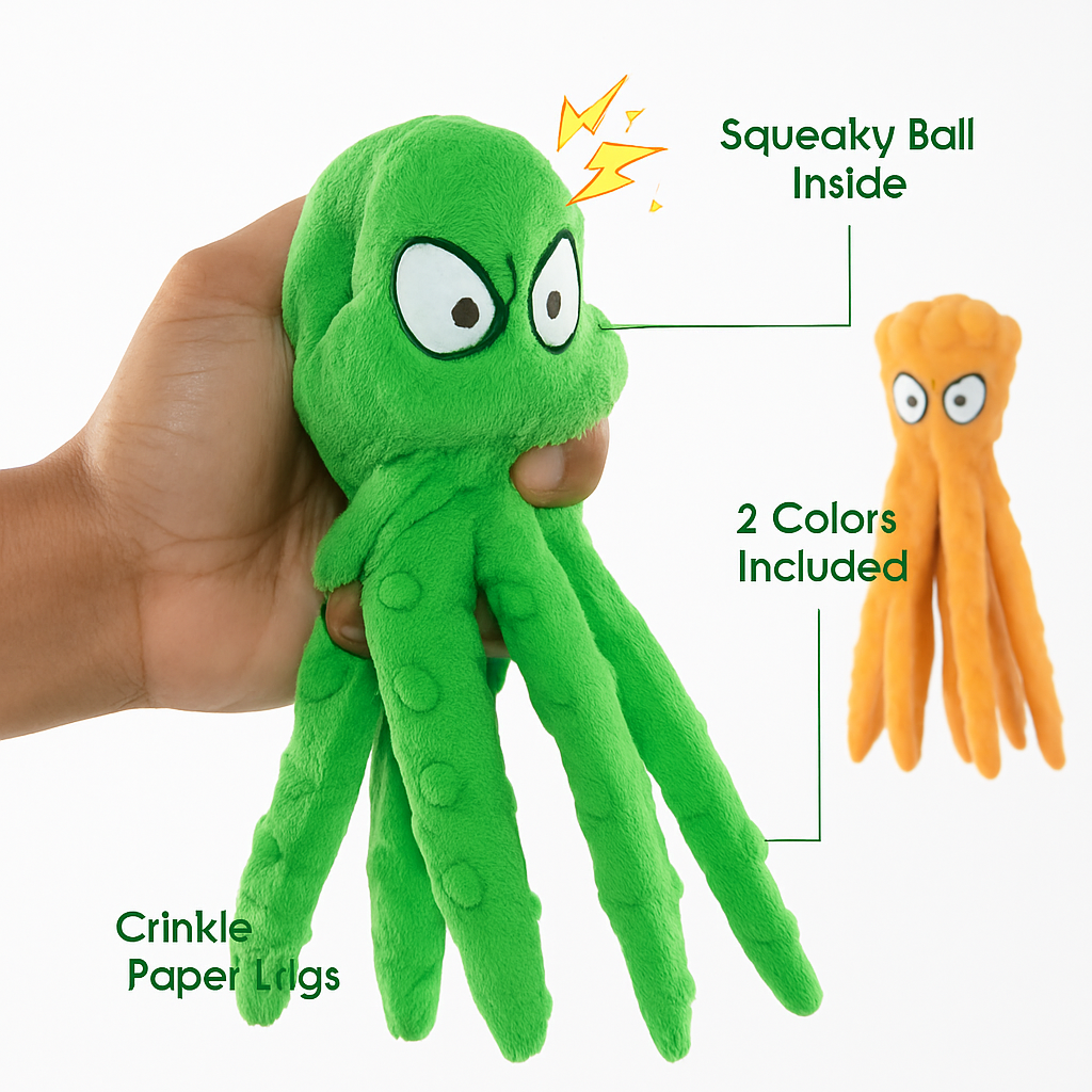 Squeaky Plush Octopus Dog Toy - No-Stuffing Chew Toy - Majestic Pet Kingdom