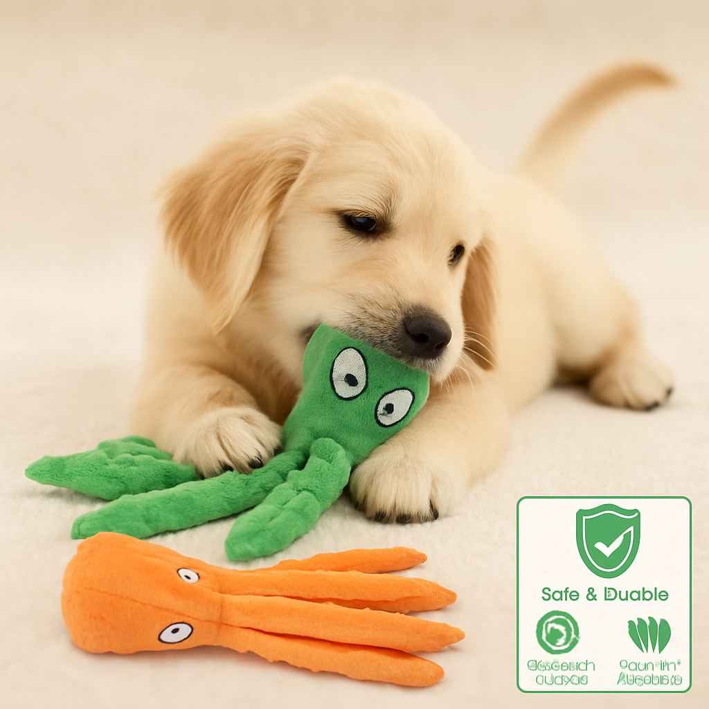 Squeaky Plush Octopus Dog Toy - No-Stuffing Chew Toy - Majestic Pet Kingdom