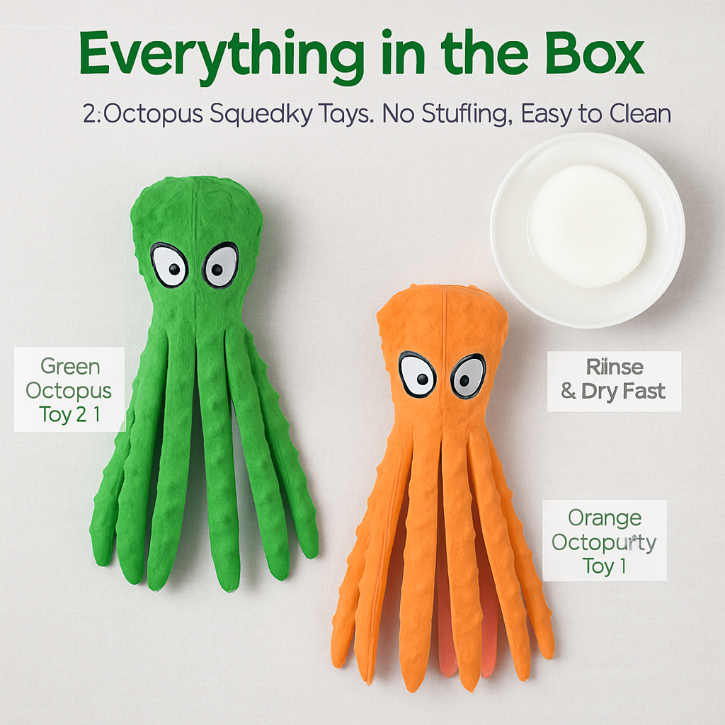 Squeaky Plush Octopus Dog Toy - No-Stuffing Chew Toy - Majestic Pet Kingdom