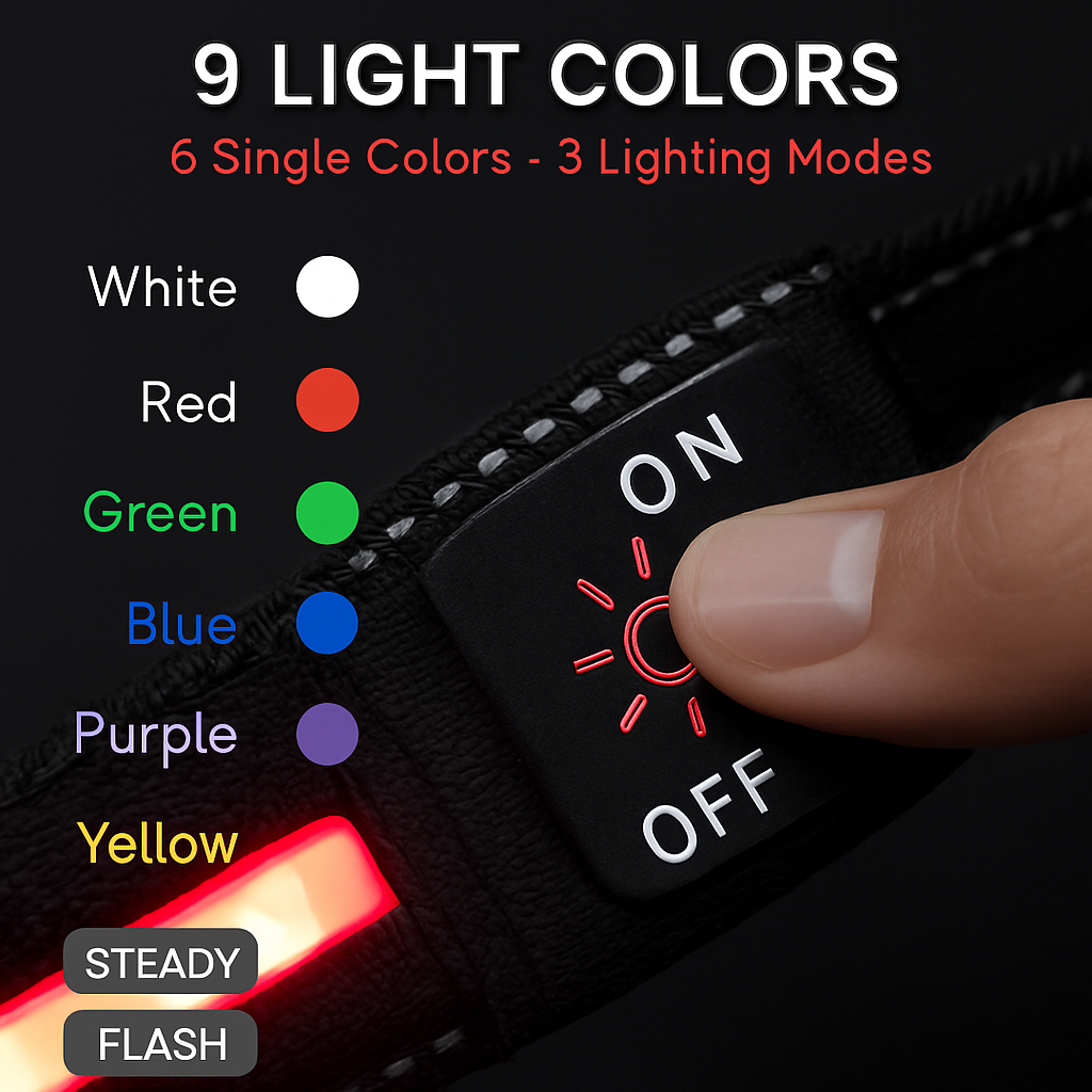 Light Up Dog Collar with LED Night Safety Colors