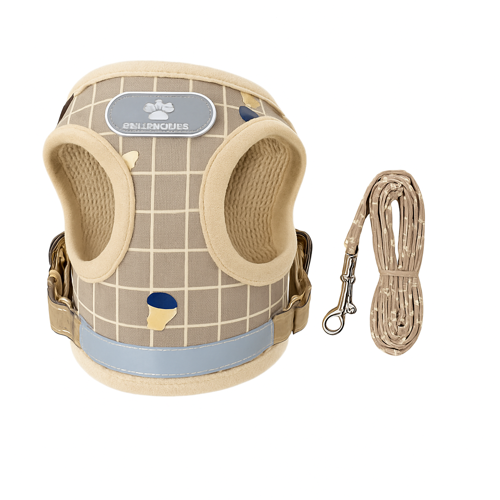 Pet Mesh Harness and Leash Set with Reflective Chest Strap