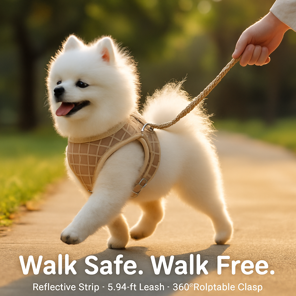 Pet Mesh Harness and Leash Set with Reflective Chest Strap