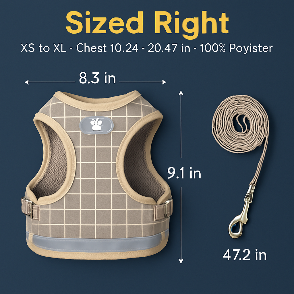 Pet Mesh Harness and Leash Set with Reflective Chest Strap