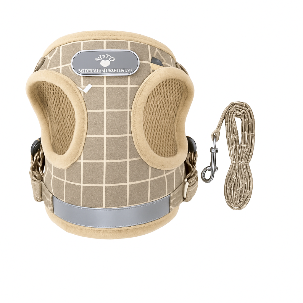 Pet Mesh Harness and Leash Set with Reflective Chest Strap