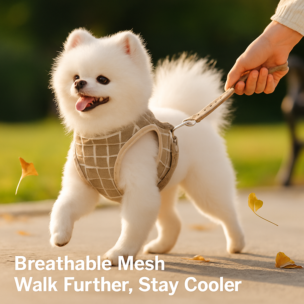 Pet Mesh Harness and Leash Set with Reflective Chest Strap