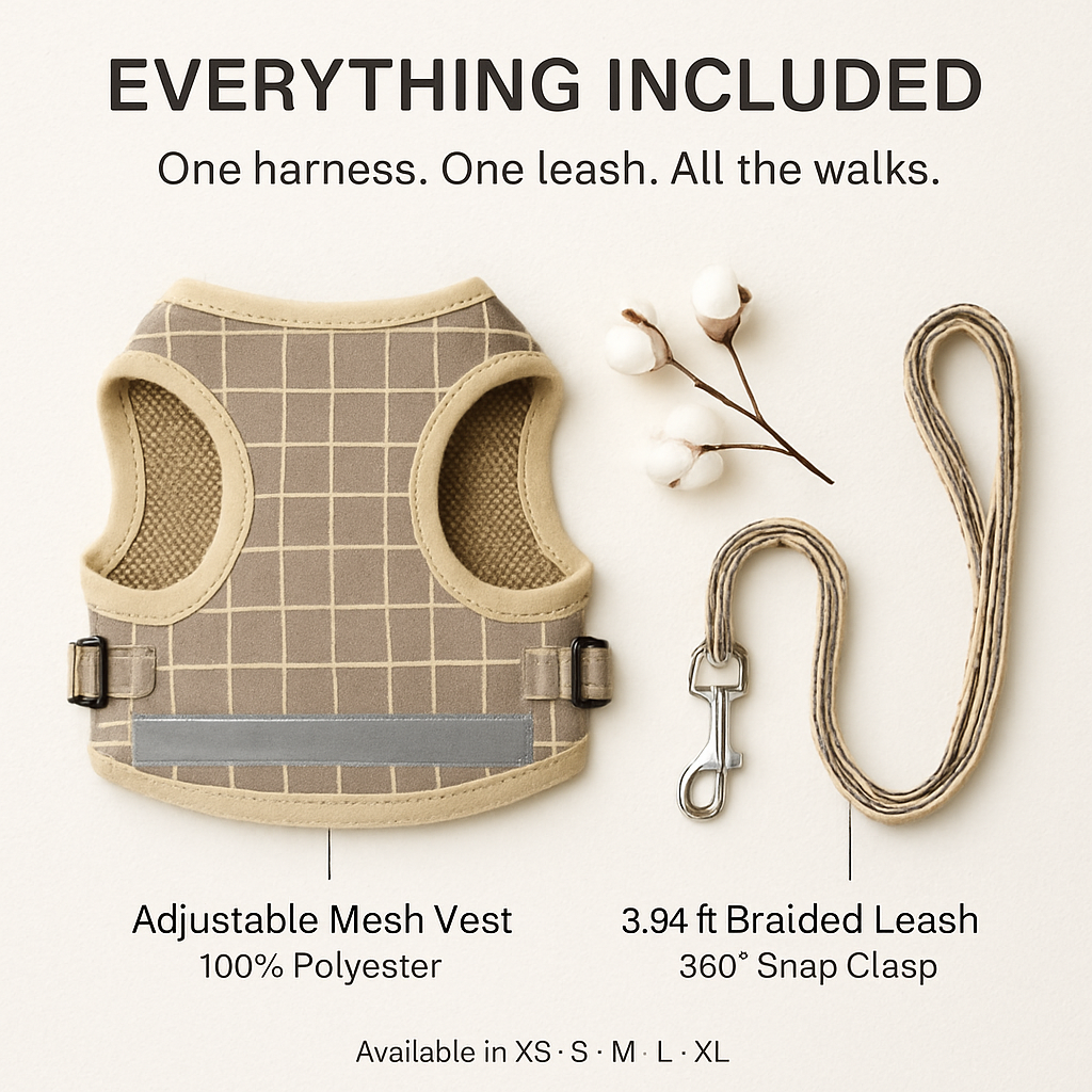 Pet Mesh Harness and Leash Set with Reflective Chest Strap