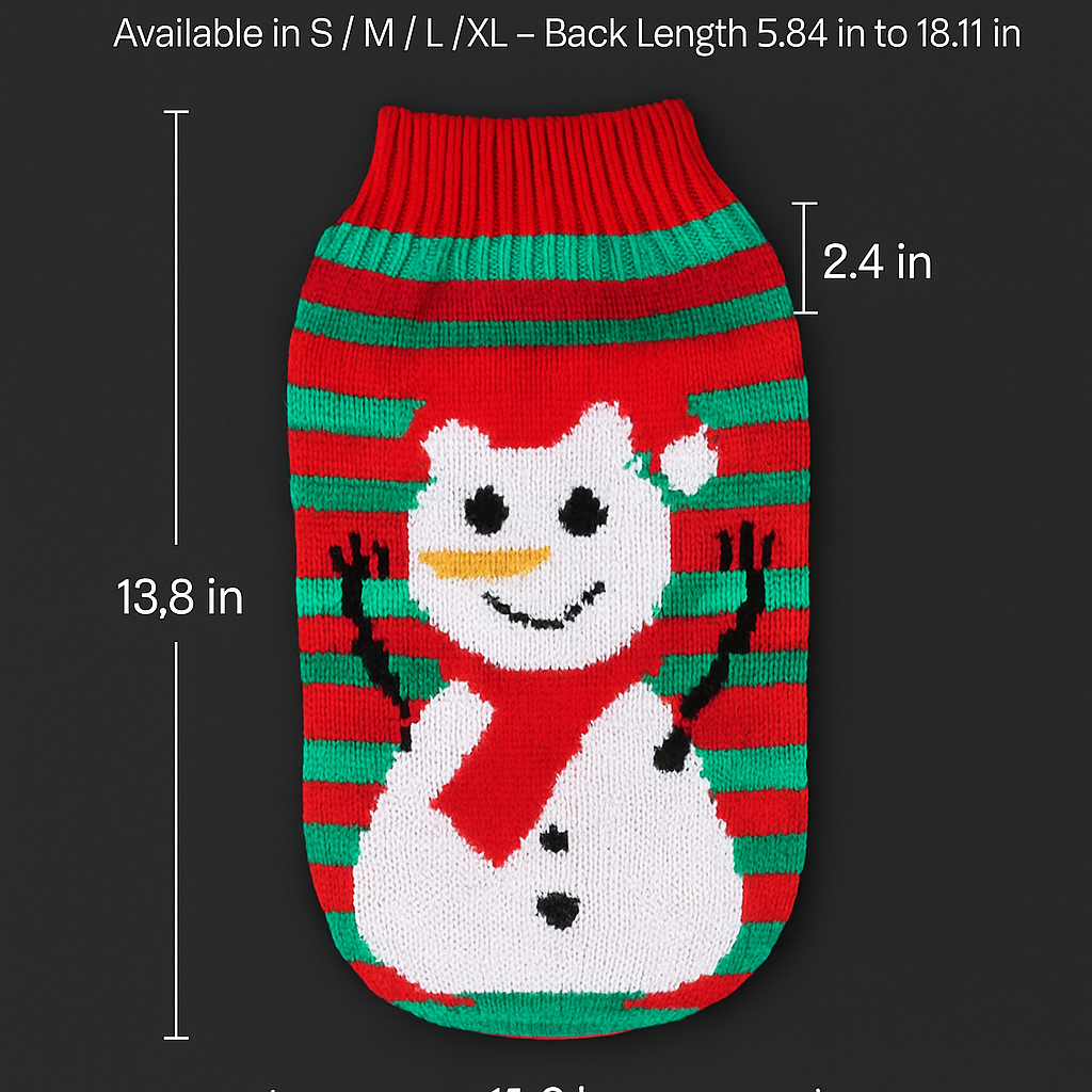 Pet Christmas Sweater Snowman pattern - Size L
