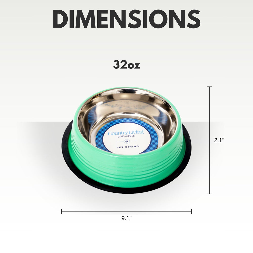 Irish Green Non-Slip Ribbed Pet Food Bowls (Set of 2) - Majestic Pet Kingdom