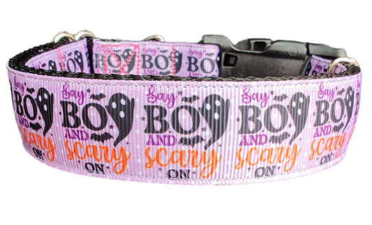Dog Collar Halloween Say BOO Typography Spooky Ghost Printed Nylon