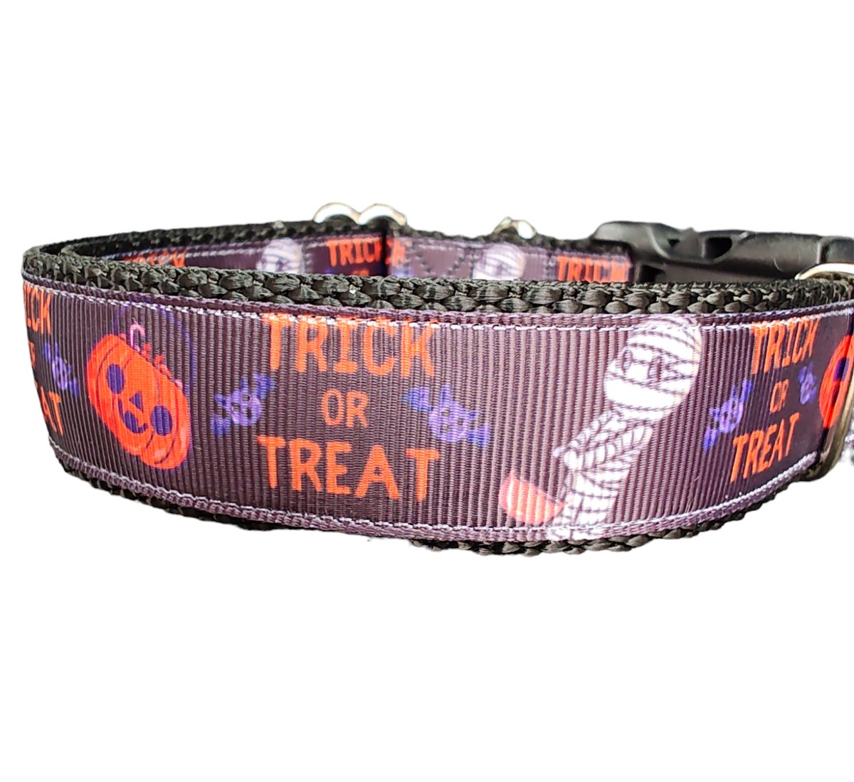 Dog Collar Halloween Trick or Treat Festive Holiday Printed Nylon - Main Feature View | Majestic Pet Kingdom