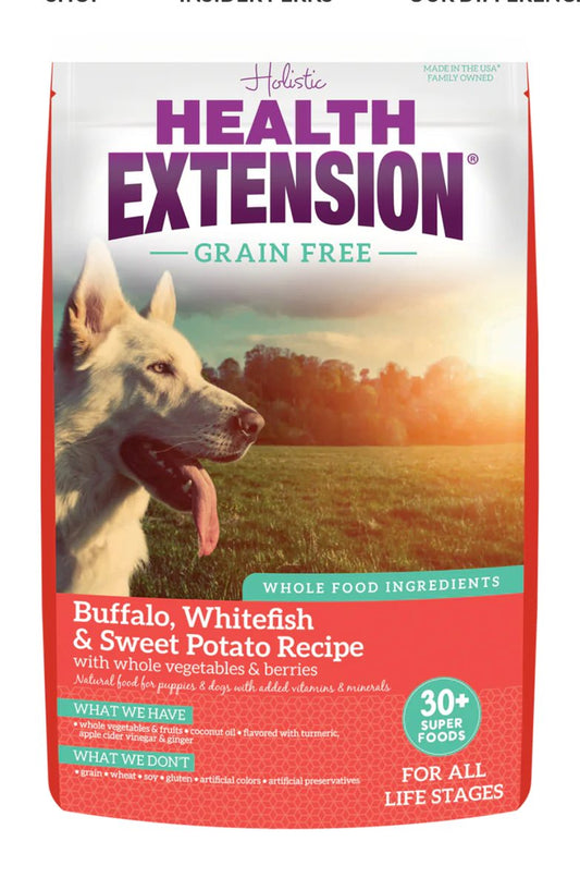 Dog Food Health Extension Grain Free Buffalo Whitefish Kibble - Main Feature View | Majestic Pet Kingdom
