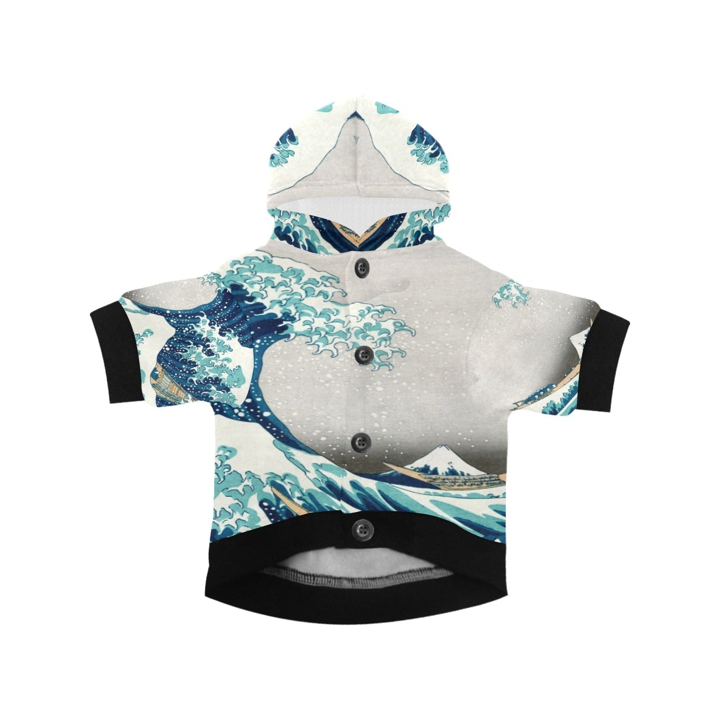 Dog Hoodie Hokusai The Great Wave Off Kanagawa Button Up Coat - Detail Angle 3 | Majestic Pet Kingdom