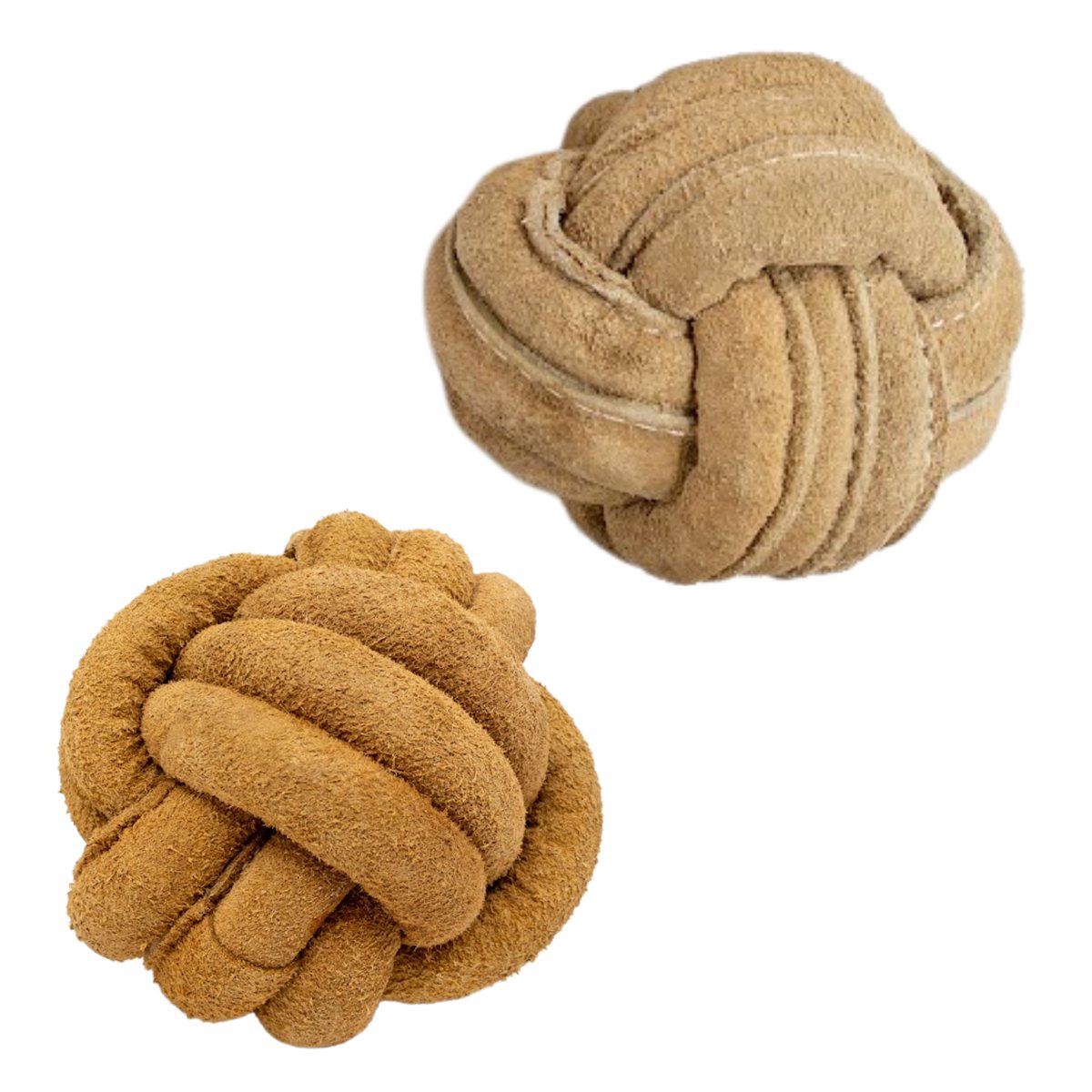 Dog Toy Huggle-Hide Natural Leather Fetch Chew Balls 2-Pack Set - Detail Angle 5 | Majestic Pet Kingdom