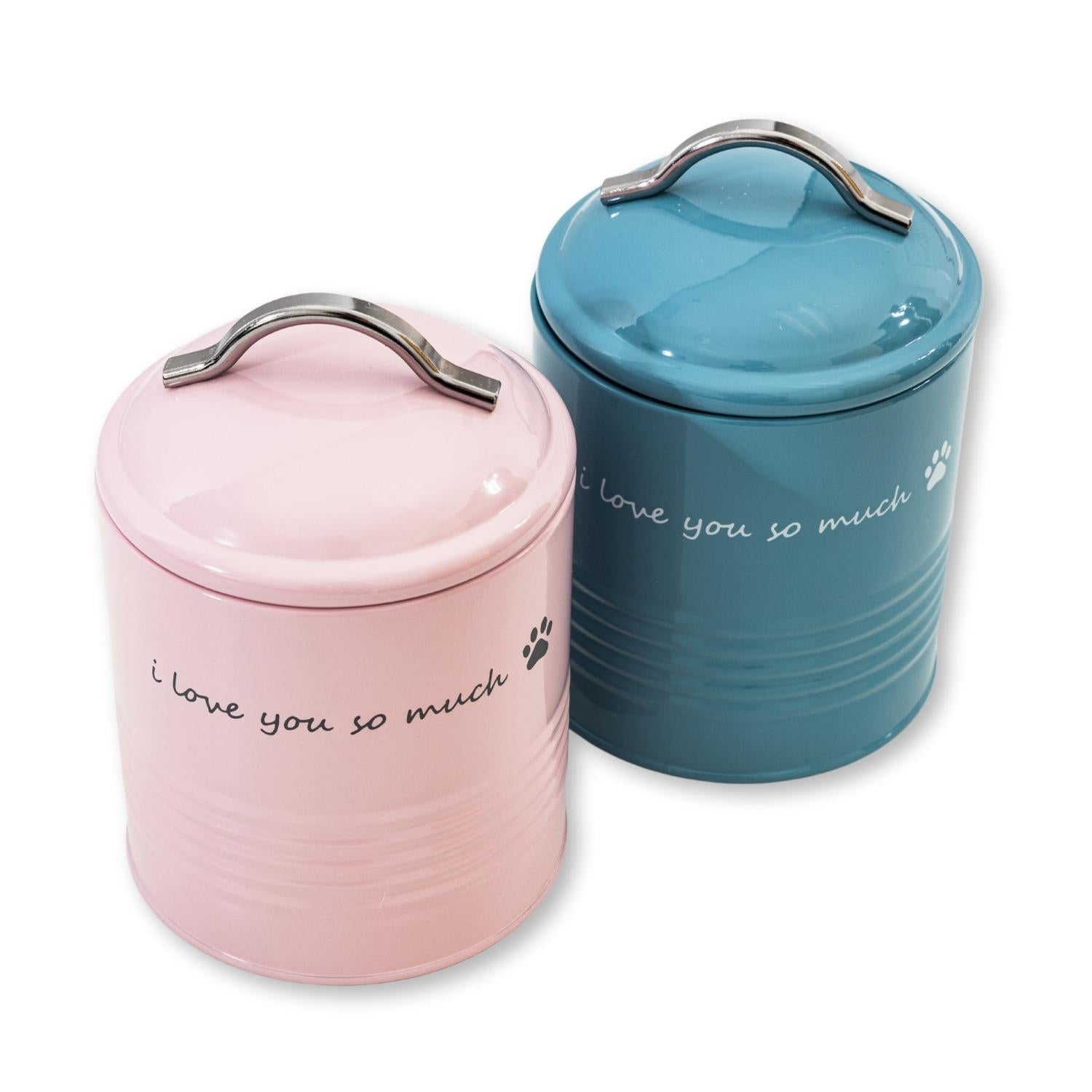 I Love You So Much Dog Treat Canister Gift Set in Pink/Blue