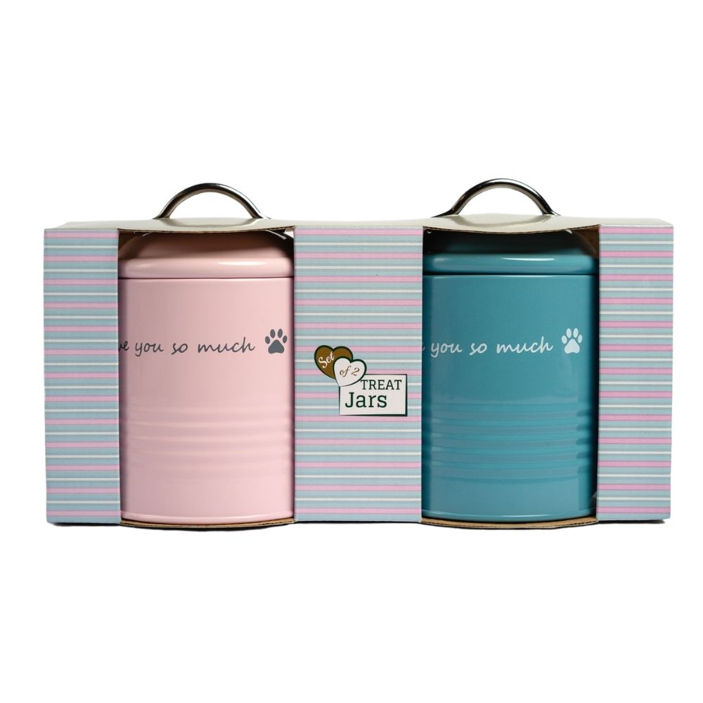I Love You So Much Dog Treat Canister Gift Set in Pink/Blue
