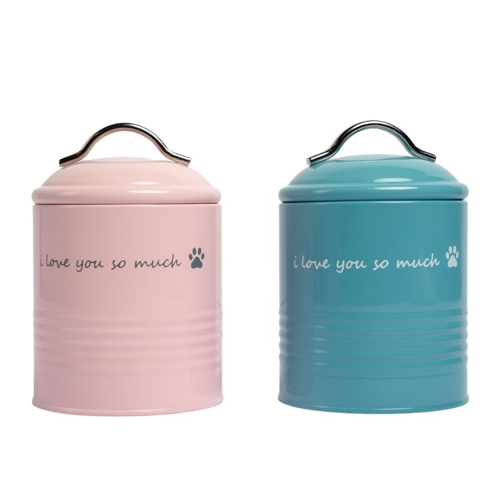 I Love You So Much Dog Treat Canister Gift Set in Pink/Blue