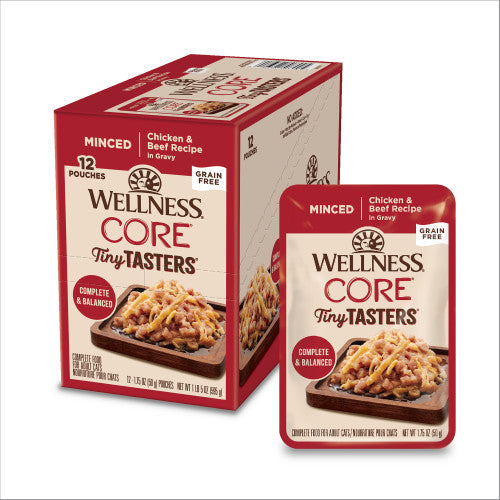 Wellness Core Adult Tiny Taster Minced Chicken and Beef Wet Cat Food (1.75oz) - Majestic Pet Kingdom