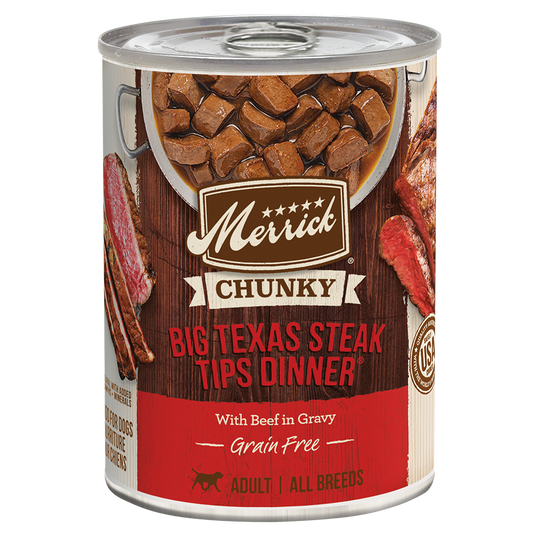 Merrick Chunky Grain Free Adult Big Texas Steak Dinner Wet Dog Food (12.7oz) - Majestic Pet Kingdom