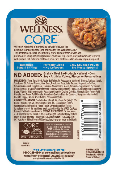 Wellness Core Adult Tiny Taster Flaked Tuna and Shrimp Wet Cat Food (1.75oz) - Majestic Pet Kingdom